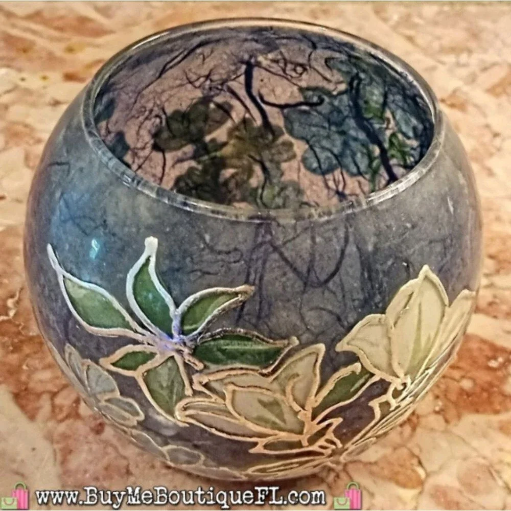 HANDMADE: Blue Floral Handpainted Votive Holder